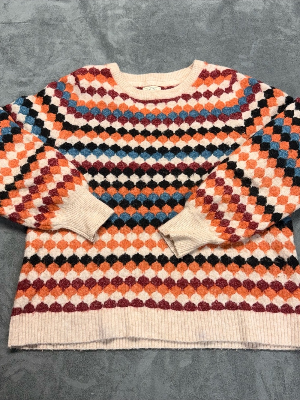Fat Face Cream Multicolor Diamond-Pattern Crew Sweater